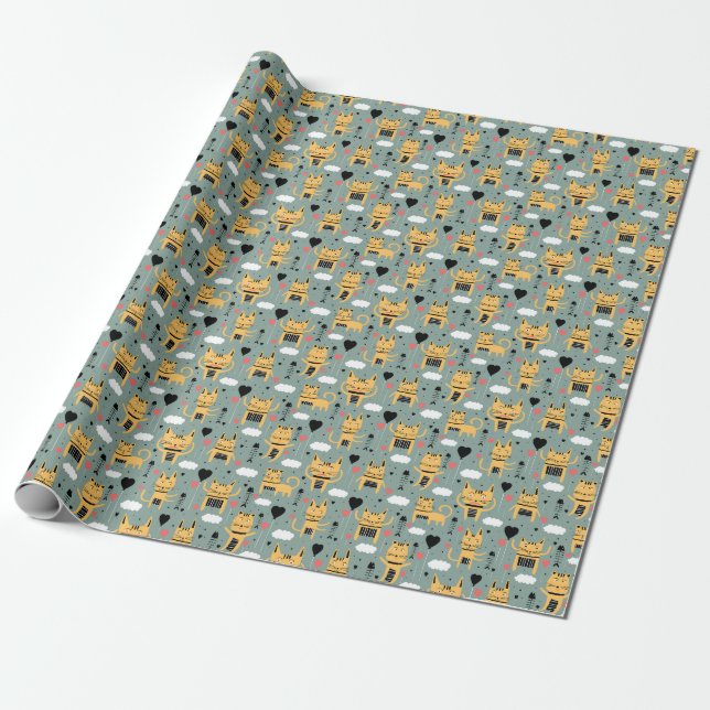 Papier Cadeau Cadeau de chat | Cute Chat Motif Enfant (Déroulé)