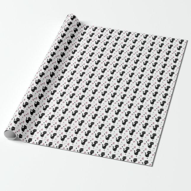 Papier Cadeau Cadeau de chat | Motif de chat mignon Arrière - pl (Déroulé)