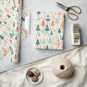 Papier Cadeau Cadeau de forêt de Noël géométrique moderne pastel