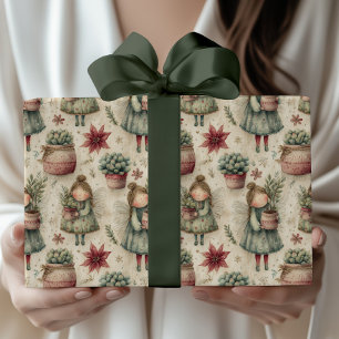 Papier Cadeau Cadeau de jardin de fées de Noël à l'aquarelle fan