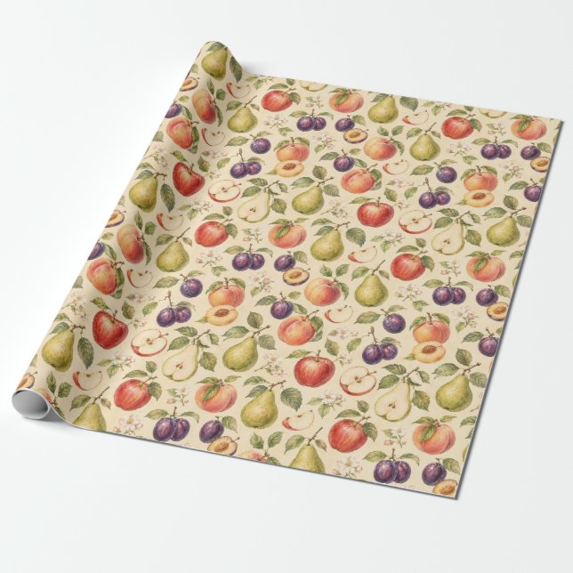 Papier Cadeau Cadeau de motif aquarelle de fruits de verger (Déroulé)