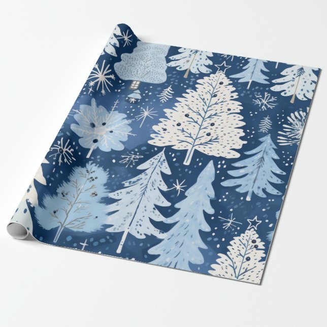 Papier Cadeau Cadeau de Noël bleu et blanc (Déroulé)