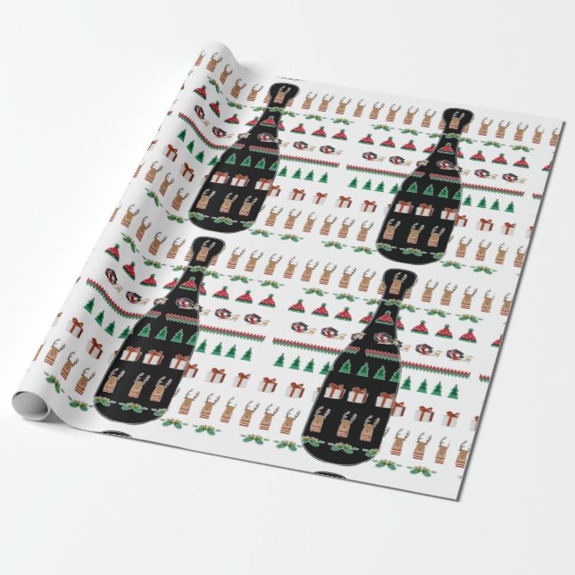 Papier Cadeau Cadeau de Noël Champagne Bouteille (Déroulé)