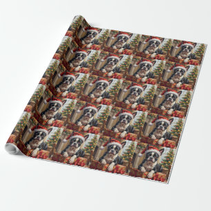 Papier Cadeau Cadeau de Noël de chien Boston Terrier élégant