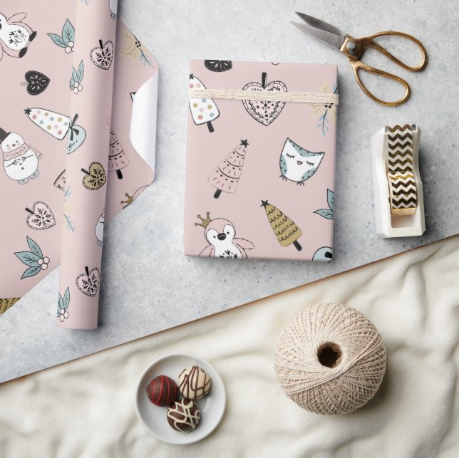 Papier Cadeau Cadeau de Noël de fille rose mignonne (Artisanat)