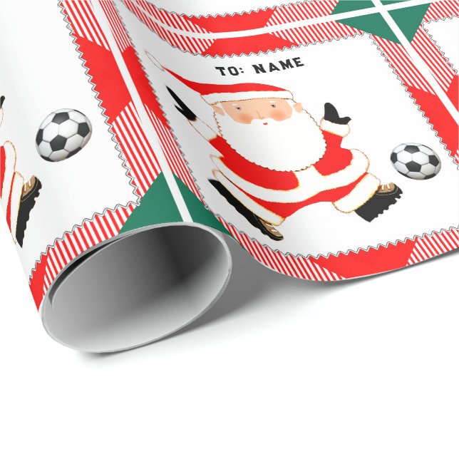Papier Cadeau Cadeau de Noël de football personnalisé (Coin rond)