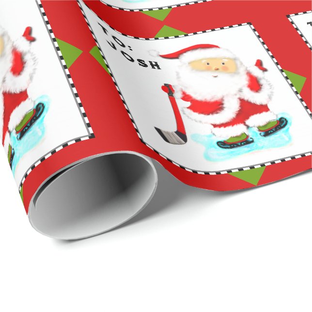 Papier Cadeau Cadeau de Noël de hockey sur glace personnalisé (Coin rond)