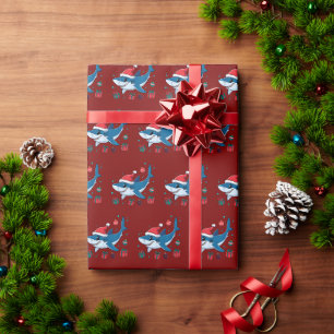 Papier Cadeau Cadeau de Noël de Shark Santa Hat