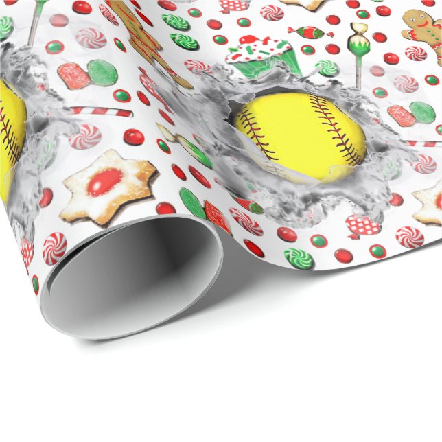 Papier Cadeau Cadeau de Noël de softball (Coin rond)