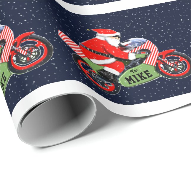 Papier Cadeau Cadeau de Noël Motorcycle Biker (Coin rond)