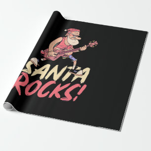 Papier Cadeau Cadeau de Noël   Père Noël Rocks Guitare