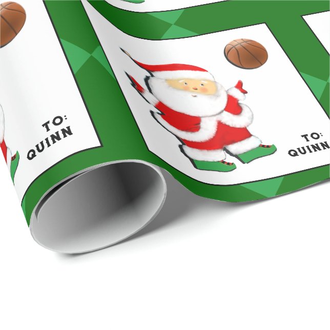 Papier Cadeau Cadeau de Noël personnalisé de basket-ball (Coin rond)