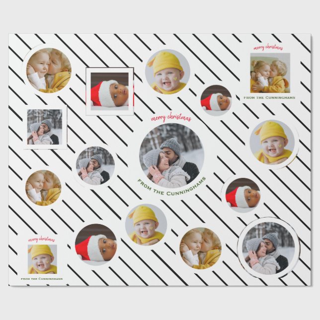 Papier Cadeau Cadeau de Noël personnalisé 🎄 quatre photos (Plat)