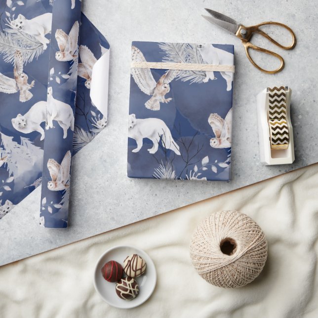 Papier Cadeau Cadeau de Noël rustique renard et hibou d'hiver (Artisanat)