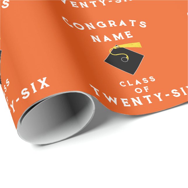 Papier Cadeau Cadeau de remise des diplômes Orange 2026 (Coin rond)