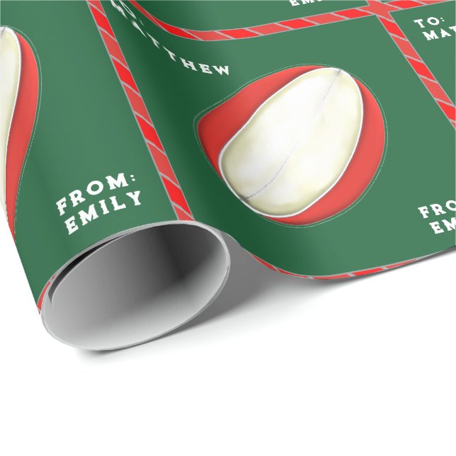 Papier Cadeau Cadeau de vacances de rugby personnalisé (Coin rond)