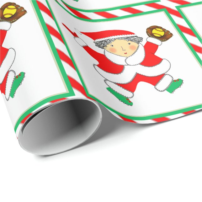Papier Cadeau Cadeau de vacances pour filles Softball (Coin rond)