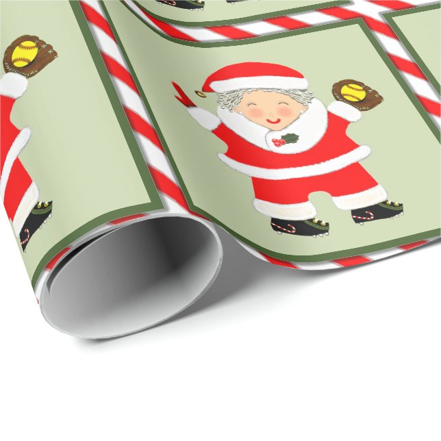 Papier Cadeau Cadeau de vacances pour filles Softball (Coin rond)
