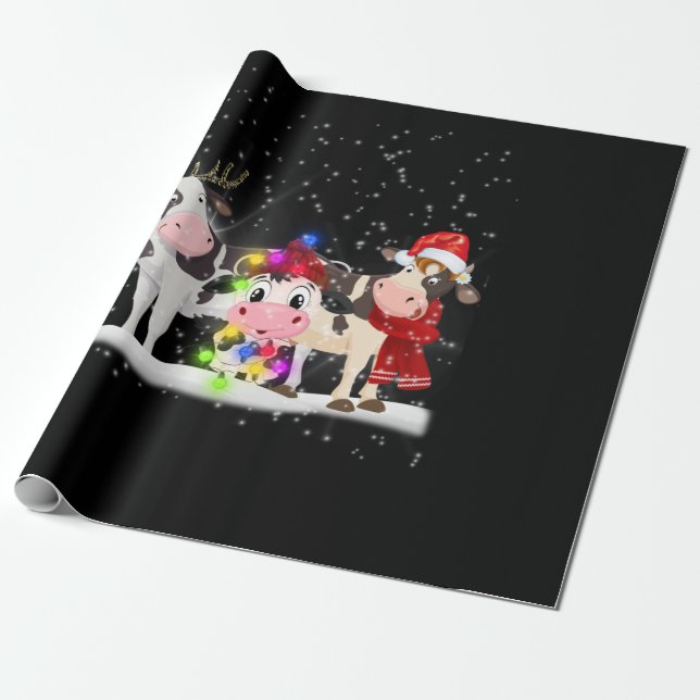 Papier Cadeau Cadeau de vache | Drôle Noël Vache famille neige (Déroulé)