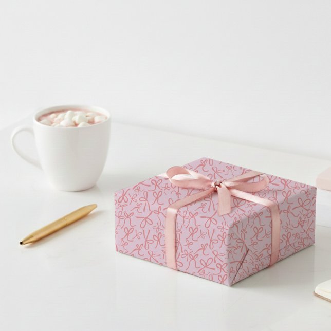 Papier Cadeau Cadeau Féminin Rubans Roses Mignons et Fantaisiste (Whimsical Cute Pink Bows Pattern Girly Gift Wrapping Paper
)