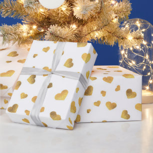 Papier Cadeau Cadeau Festive Gold Confetti Hearts