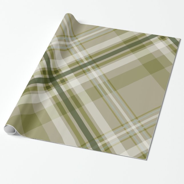 Papier Cadeau cadeau homme terne olive et beige masculine plaid (Déroulé)