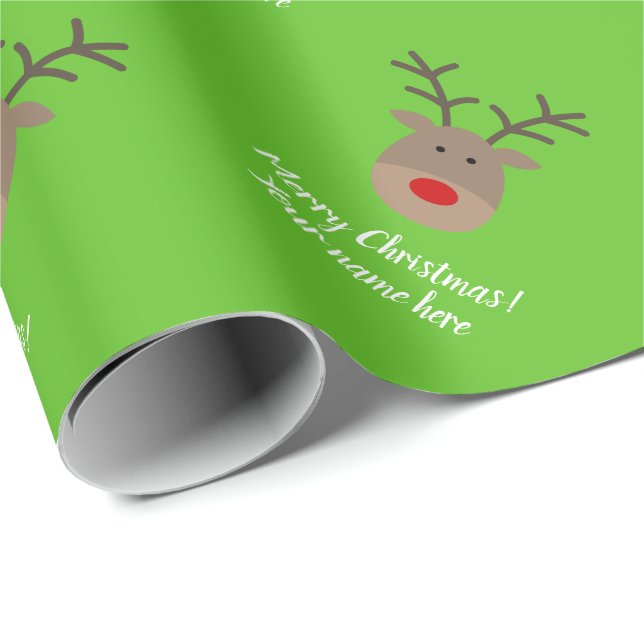 Papier Cadeau Cadeau mignon de Noël de bande dessinée de renne (Coin rond)