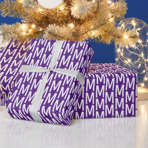 Papier Cadeau Cadeau moderne violet blanc personnalisé monogram