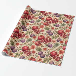 Papier Cadeau Cadeau Motif de Fruit Aquarelle Figue Grenade