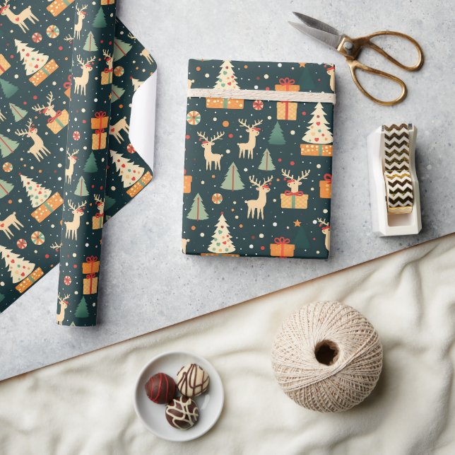 Papier Cadeau Cadeau Motif foncé Cadeau aux cerfs de Noël (Artisanat)