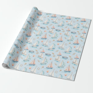 Papier Cadeau Cadeau nautique aquarelle voilier pastel