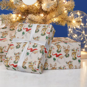 Papier Cadeau Cadeau Noël Vintage Retro Père Noël Reindeer Xm