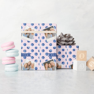 Papier Cadeau Cadeau Personnalisé Aquarelle Myrtille Bleue Migno