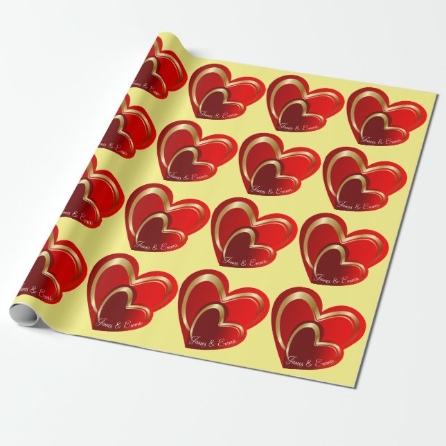 Papier Cadeau Cadeau Personnalisé Cœurs Rouges Chargement Amour  (Déroulé)