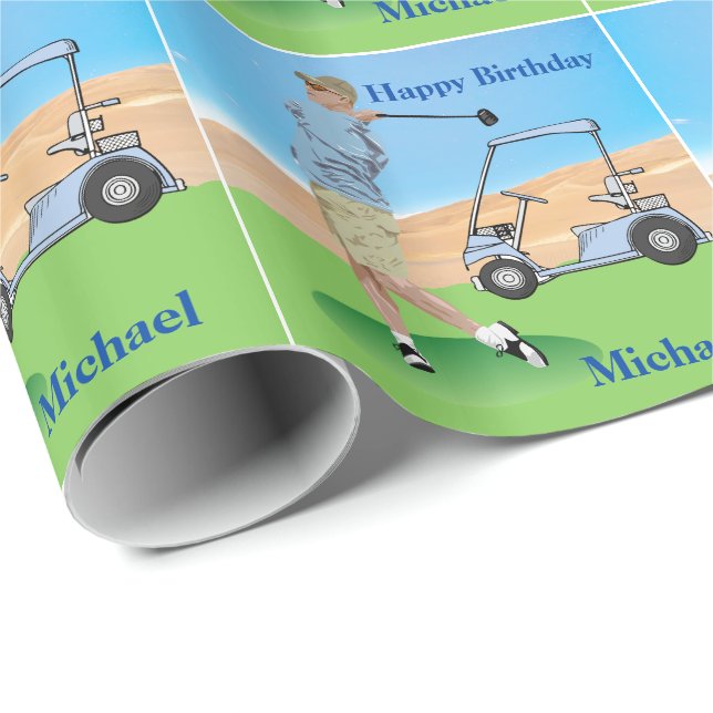 Papier Cadeau Cadeau personnalisé par anniversaire de golf (Coin rond)