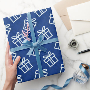 Papier Cadeau Cadeaux blancs de Noël avec Arrière - plan bleu