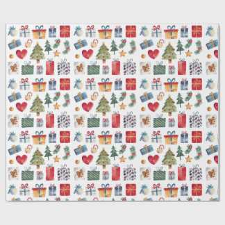 Papier Cadeau Cadeaux de Noël aquarelle