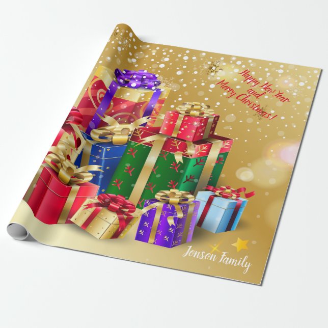 Papier Cadeau Cadeaux de Noël avec vos souhaits, personnel (Déroulé)