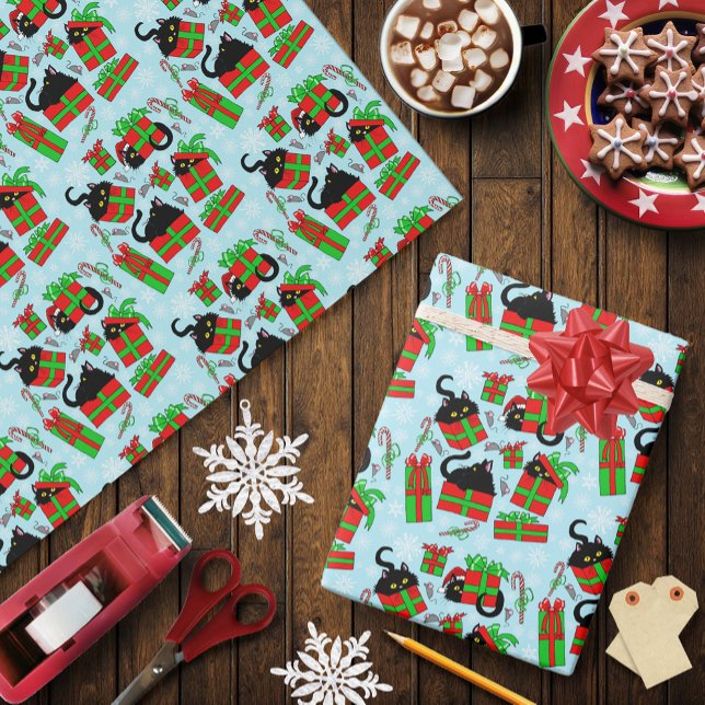 Papier Cadeau Cadeaux de Noël de chat noir (Créateur téléchargé)