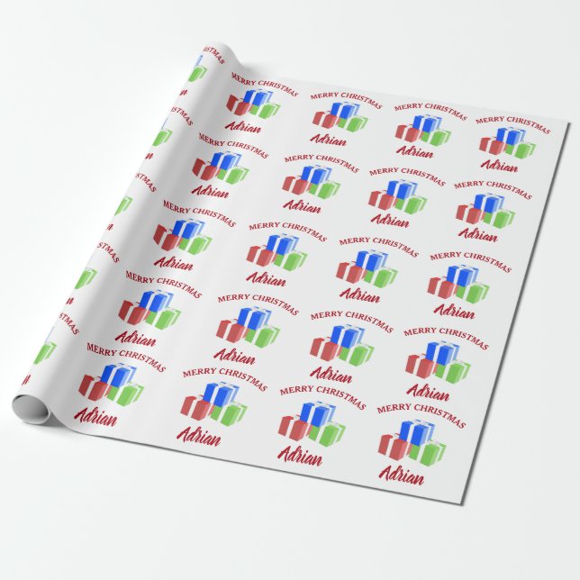 Papier Cadeau Cadeaux de Noël Motif Nom Customisé (Déroulé)