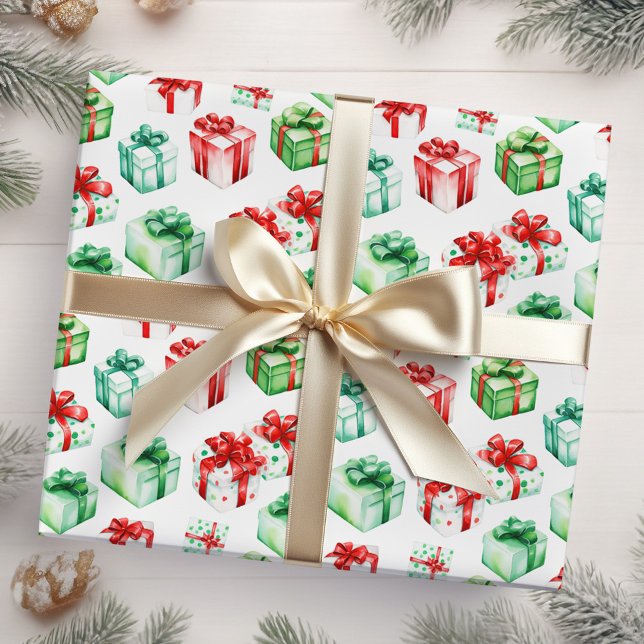 Papier Cadeau Cadeaux de Noël rouges et verts (Créateur téléchargé)