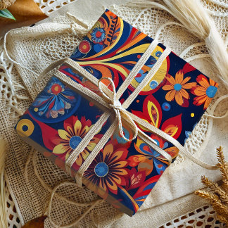 Papier Cadeau Cadeaux de retraite fleuris Paisley bohèmes pour m