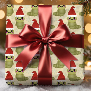 Papier Cadeau Cadeaux de vers de Noël mignons dessinés à la main