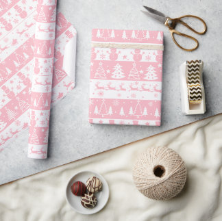 Papier Cadeau Cadeaux d'hiver de Noël rose mignon