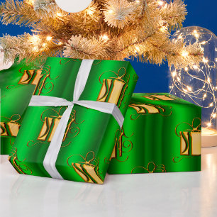 Papier Cadeau Cadeaux d'or sur Noël vert métallique
