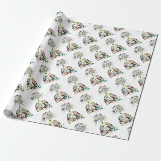 Papier Cadeau Cadeaux Médicale coeur et motif de poumons (Déroulé)