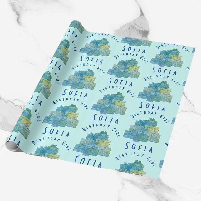 Papier Cadeau Cadeaux mignons pour Anniversaire Fille Bleu Vert (Créateur téléchargé)