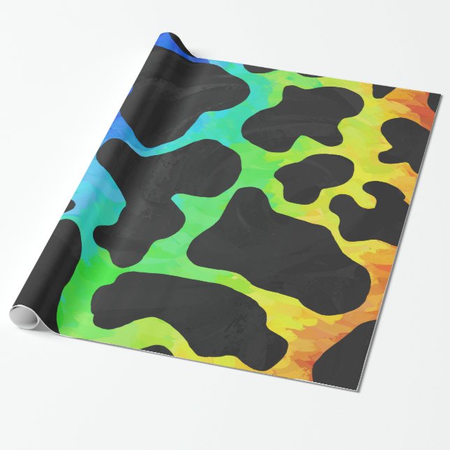 Papier Cadeau Cadeaux noir et arc-en-ciel de vache (Déroulé)