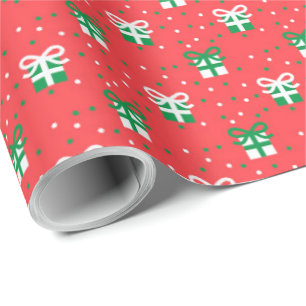 Papier Cadeau Cadeaux vert et blanc de Noël avec Poke A Dot