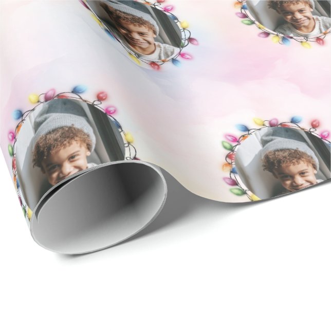 Papier Cadeau Cadre de lumière de Noël Photo personnalisée (Coin rond)